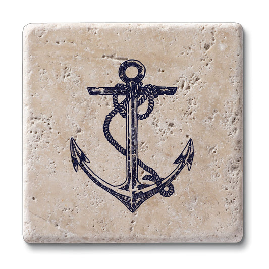 Thirstystone Anchor 4 Pack Natural Travertine Absorbent Stone Coasters with Protective Cork Backing Manufactured in The USA
