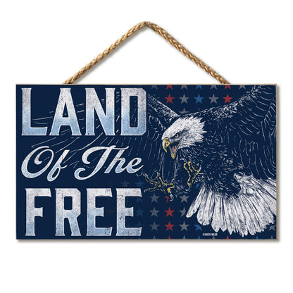 CounterArt Land Of The Free Decorative Hanging Wood Sign 9.5” by 5.75” Made in the USA Features Braided Rope Hanger