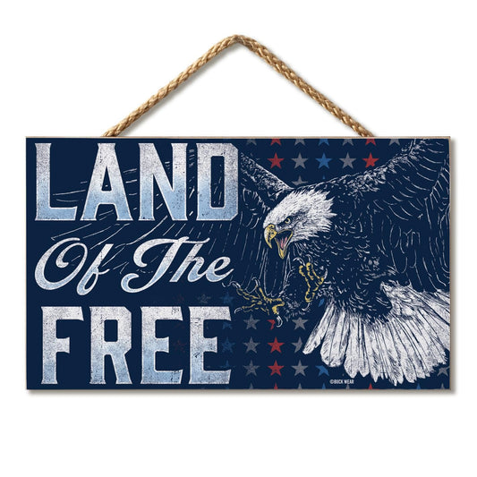 CounterArt Land Of The Free Decorative Hanging Wood Sign 9.5” by 5.75” Made in the USA Features Braided Rope Hanger