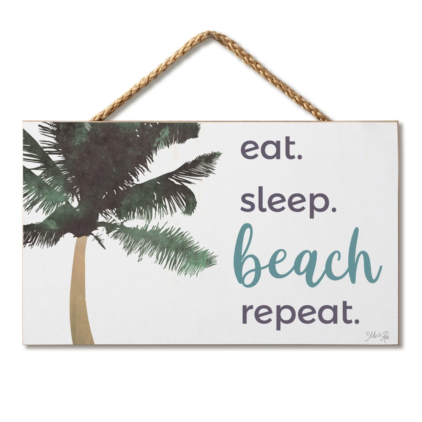 CounterArt Beach Repeat Decorative Hanging Wood Sign 9.5” by 5.75” Features Braided Rope Hanger