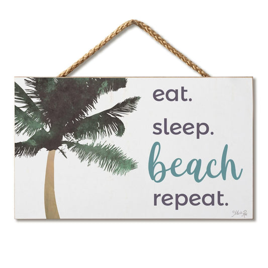 CounterArt Beach Repeat Decorative Hanging Wood Sign 9.5” by 5.75” Features Braided Rope Hanger