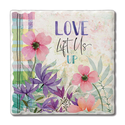 Thirstystone Love Lift Us Single Tumbled Tile Stone Coaster with Protective Cork Backing Manufactured in The USA 4" Square