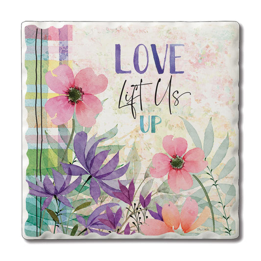 Thirstystone Love Lift Us Single Tumbled Tile Stone Coaster with Protective Cork Backing Manufactured in The USA 4" Square