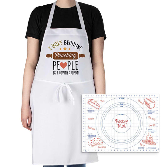 Counterart Punching Is Frowned Upon Chef Apron & 24" x 18" Pastry Mat BPA & PVC Free Plastic with Grid Markings for Tarts, Pies, & Pizzas