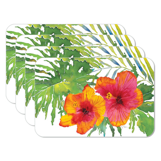 Counterart Tropical Paradise 4 Pack Reversible Easy Care Flexible Placemats Made in the USA