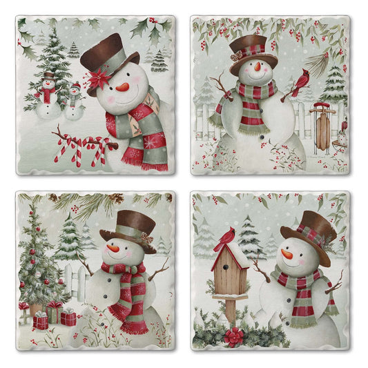 Thirstystone Brown Hat Snowman 4 Pack Assorted Tumbled Tile Stone Coasters