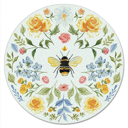 CounterArt Floral Bee 4mm Tempered Glass Lazy Susan Turntable 13" Diameter