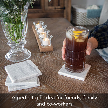 Thirstystone Authentic Natural Marble Stone Cork Backed Coasters 4 Pack Elegant Luxurious Easily Wipes Clean