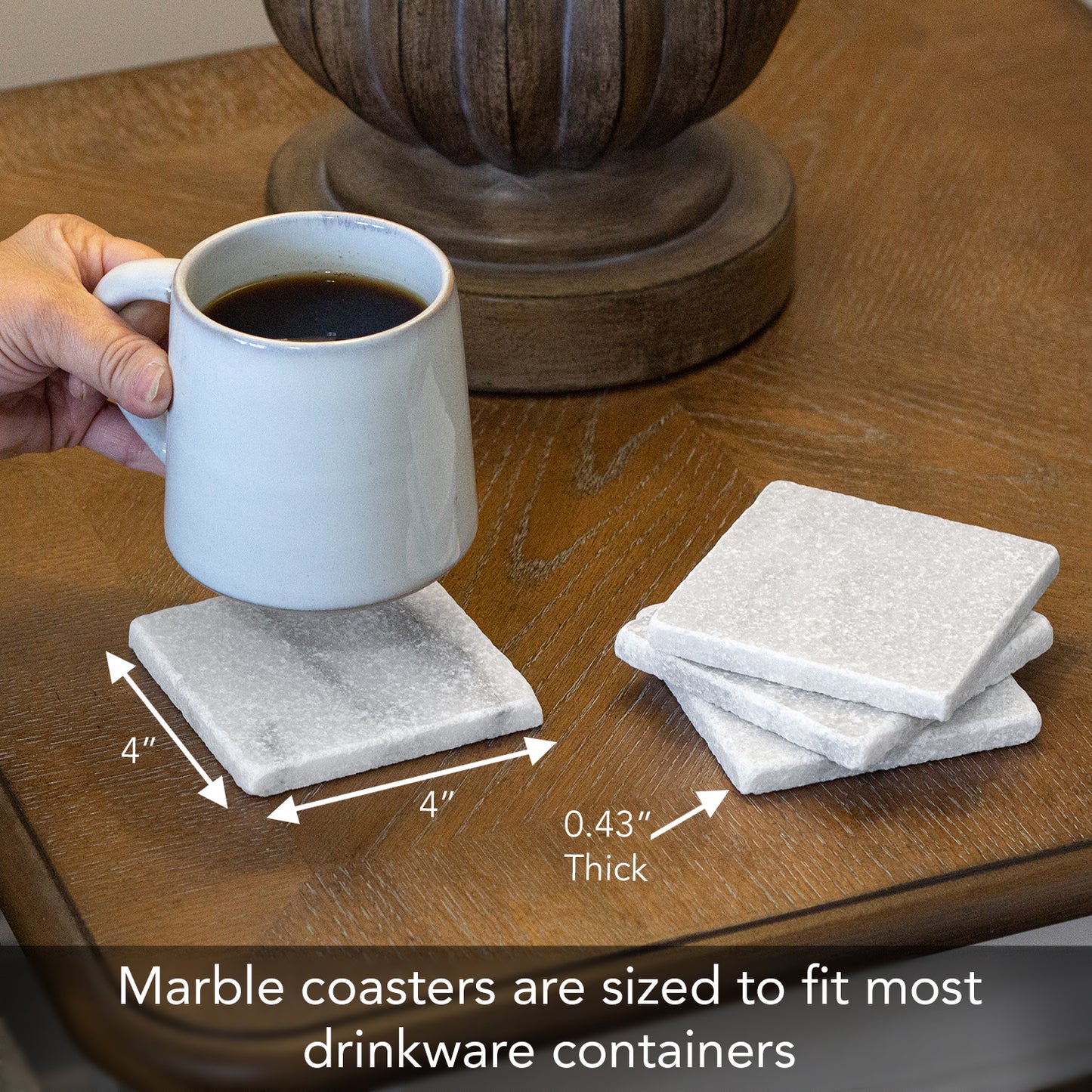 Thirstystone Authentic Natural Marble Stone Cork Backed Coasters 4 Pack Elegant Luxurious Easily Wipes Clean