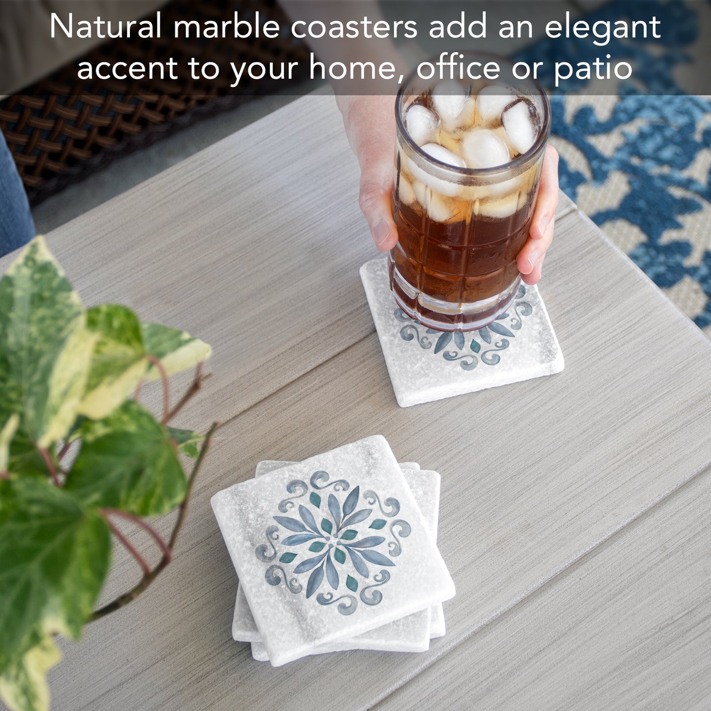 Thirstystone Jeweled Mandala 4-Pack Natural Marble Stone Coaster with Protective Cork Backing Manufactured in The USA