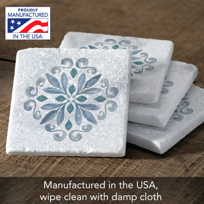 Thirstystone Jeweled Mandala 4-Pack Natural Marble Stone Coaster with Protective Cork Backing Manufactured in The USA