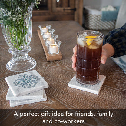 Thirstystone Jeweled Mandala 4-Pack Natural Marble Stone Coaster with Protective Cork Backing Manufactured in The USA
