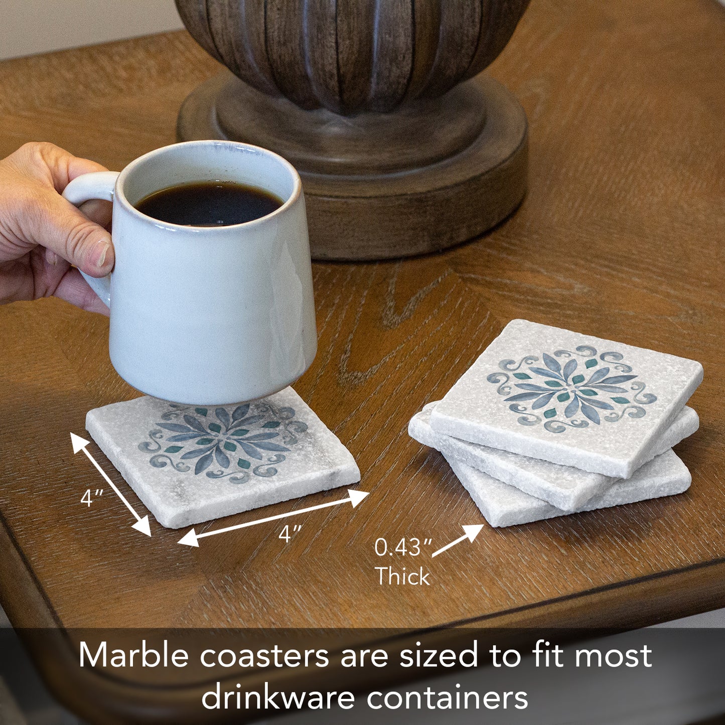 Thirstystone Jeweled Mandala 4-Pack Natural Marble Stone Coaster with Protective Cork Backing Manufactured in The USA