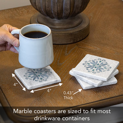 Thirstystone Jeweled Mandala 4-Pack Natural Marble Stone Coaster with Protective Cork Backing Manufactured in The USA