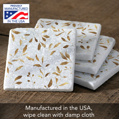 Thirstystone Gilded Vine 4-Pack Natural Marble Stone Coaster with Protective Cork Backing Manufactured in The USA