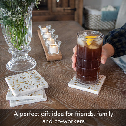 Thirstystone Gilded Vine 4-Pack Natural Marble Stone Coaster with Protective Cork Backing Manufactured in The USA