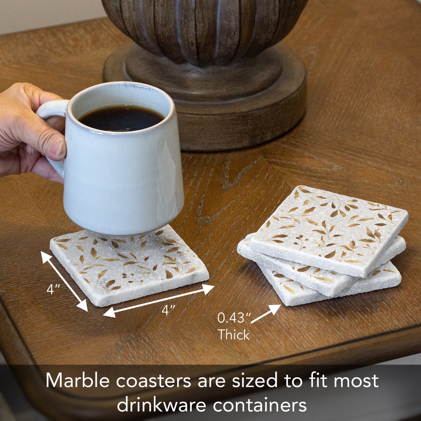 Thirstystone Gilded Vine 4-Pack Natural Marble Stone Coaster with Protective Cork Backing Manufactured in The USA