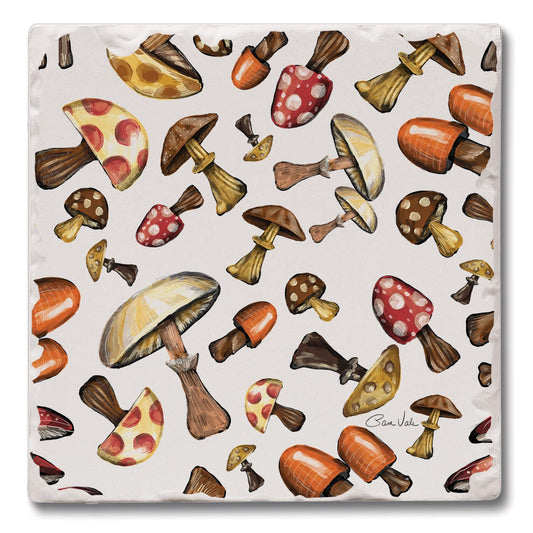 Thirstystone Mushroom Harvest 4 Pack Tumbled Tile Stone Coasters 4" Square Manufactured in the USA