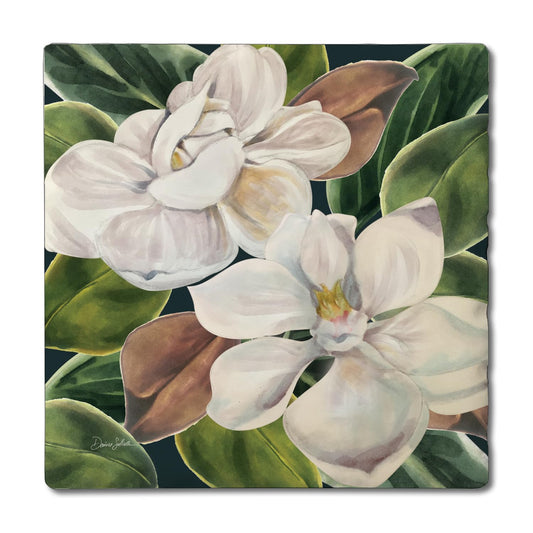 Thirstystone Magnolia Blossoms 4 Pack Tumbled Tile Stone Coasters 4" Square Manufactured in the USA