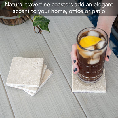 Thirstystone 4 Pack Natural Travertine Absorbent Stone Coasters with Protective Cork Backing