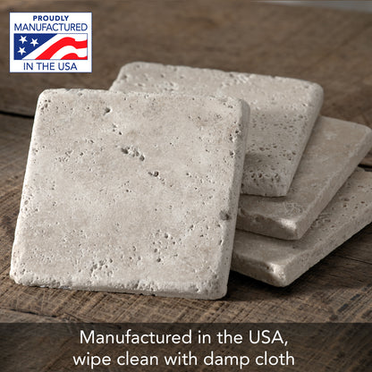 Thirstystone 4 Pack Natural Travertine Absorbent Stone Coasters with Protective Cork Backing