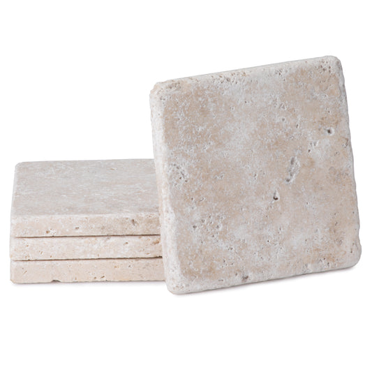 Thirstystone 4 Pack Natural Travertine Absorbent Stone Coasters with Protective Cork Backing