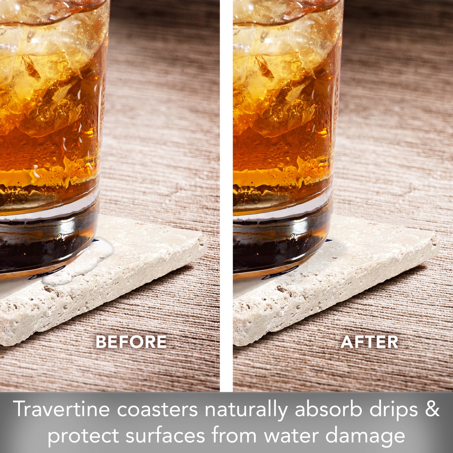 Thirstystone Anchor 4 Pack Natural Travertine Absorbent Stone Coasters with Protective Cork Backing Manufactured in The USA