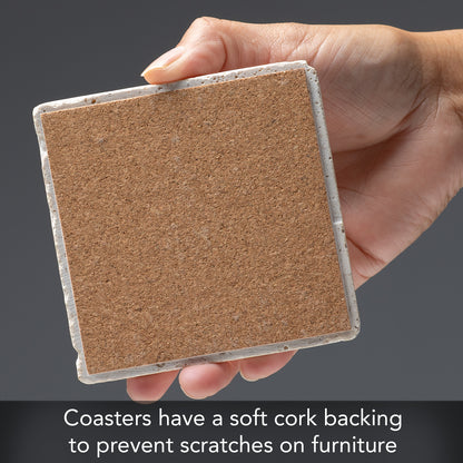 Thirstystone Anchor 4 Pack Natural Travertine Absorbent Stone Coasters with Protective Cork Backing Manufactured in The USA