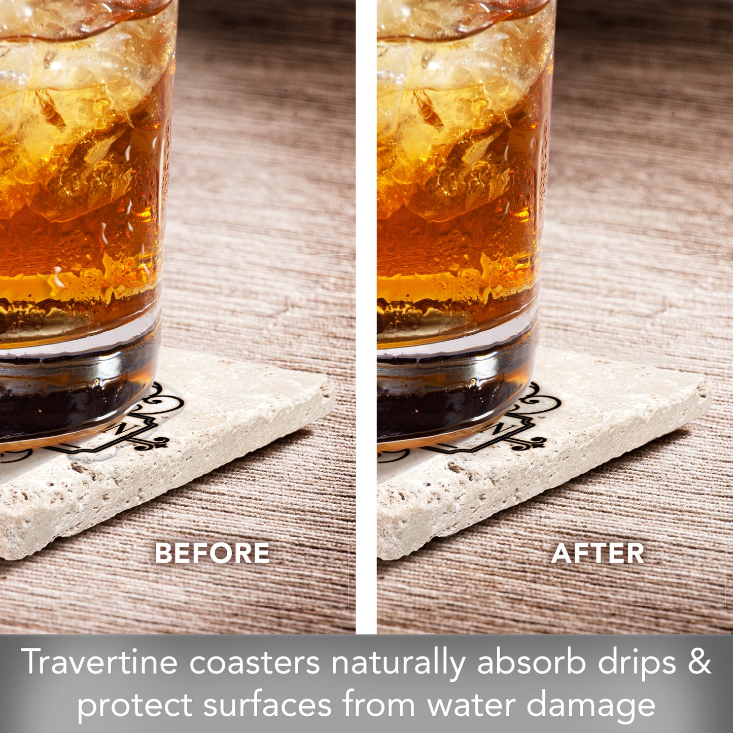 Thirstystone Vin De France 4 Pack Natural Travertine Absorbent Stone Coasters with Protective Cork Backing Manufactured in The USA