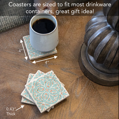 Thirstystone Aegean Tile 4 Pack Natural Travertine Absorbent Stone Coasters with Protective Cork Backing Manufactured in The USA