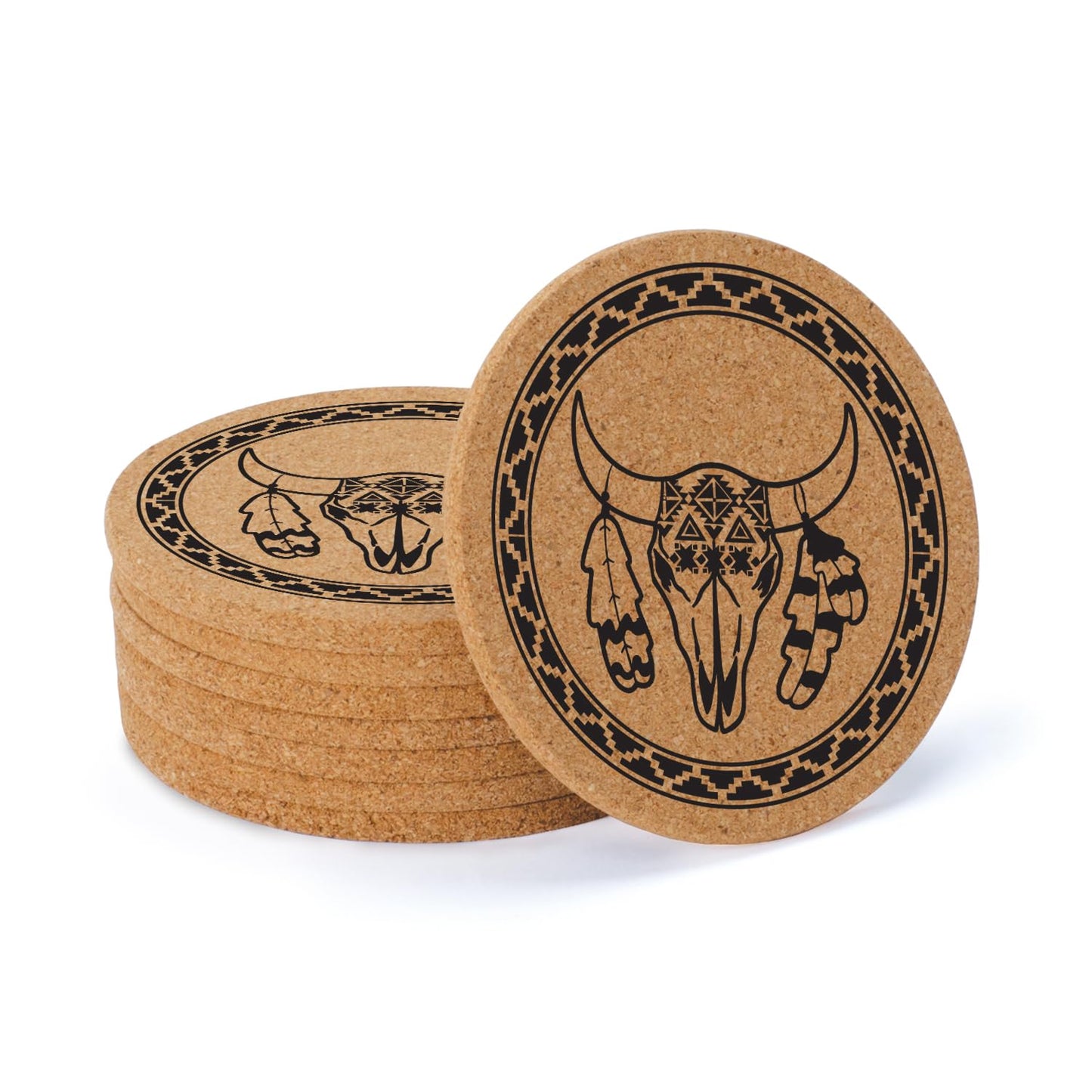 Thirstystone Southwest Print 8-Pack Thick Natural Cork Coasters Manufactured in The USA Eco-Friendly Absorbent Durable