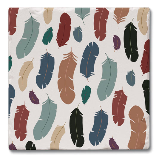 Thirstystone Feather Repeat 4 Pack Tumbled Tile Stone Coasters 4" Square Manufactured in the USA