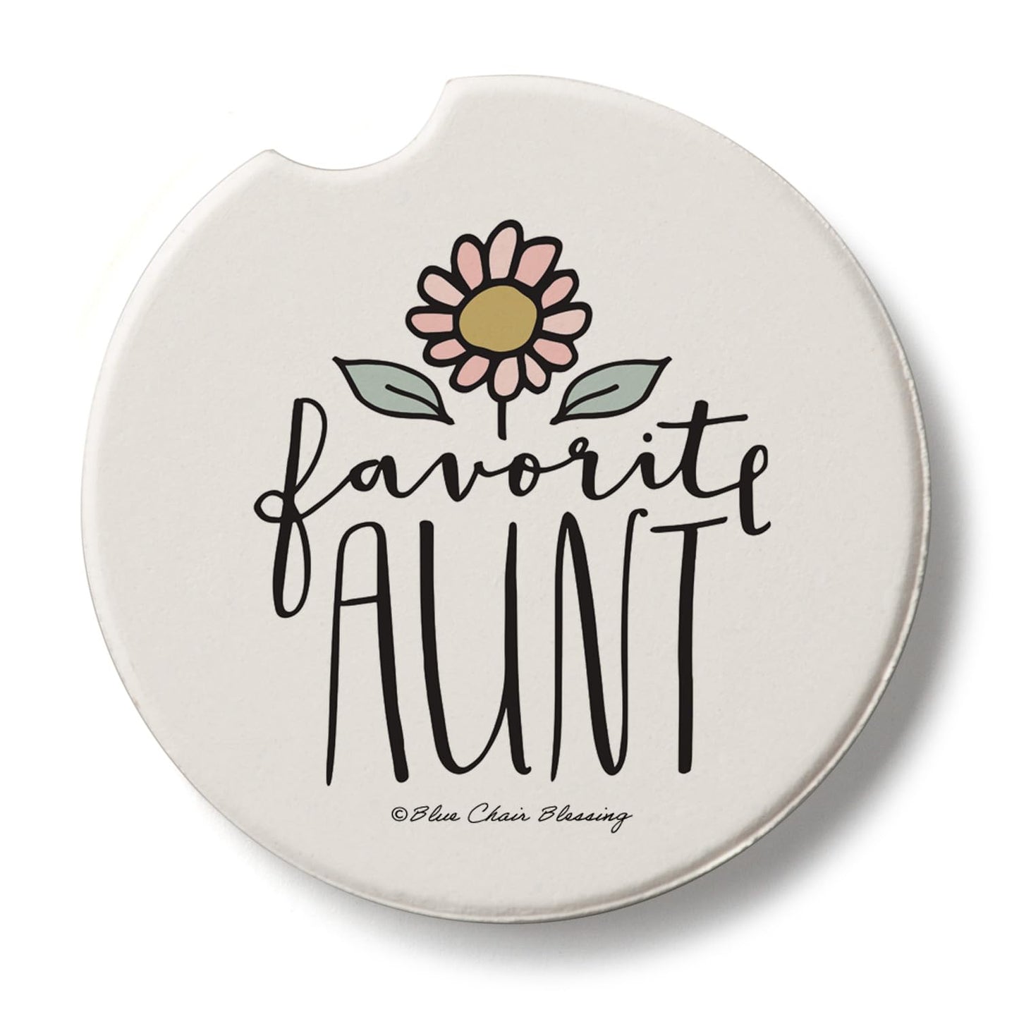 Thirstystone Favorite Aunt Single Absorbent Stone Coaster for Vehicle Cup Holder 2.6” Diameter Manufactured in The USA