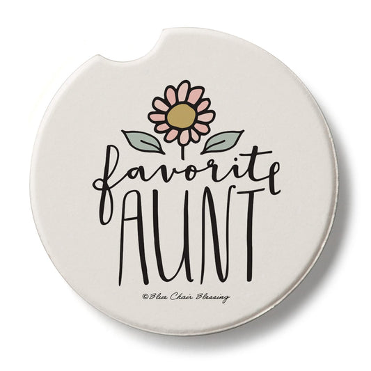 Thirstystone Favorite Aunt Single Absorbent Stone Coaster for Vehicle Cup Holder 2.6” Diameter Manufactured in The USA
