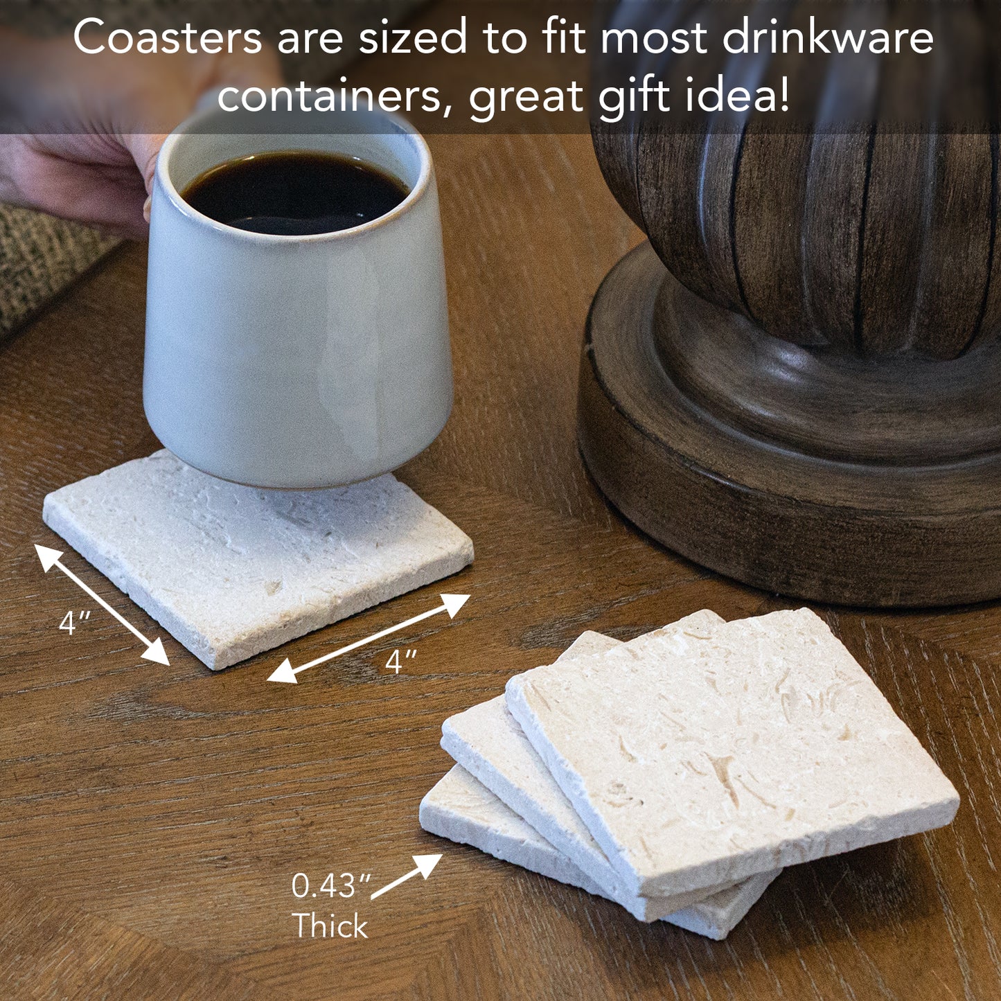 Thirstystone Natural Shell Stone 4 Pack Absorbent Stone Coasters with Protective Cork Backing Manufactured in The USA