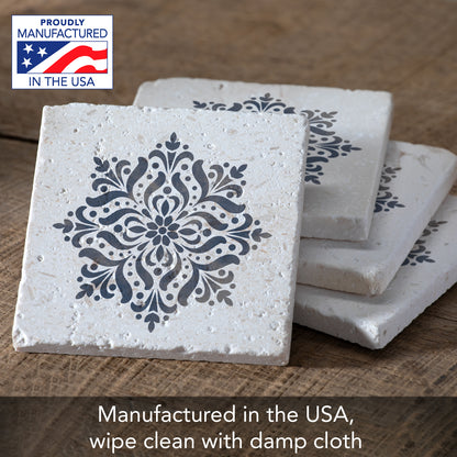 Thirstystone Blue Medallion 4 Pack Natural Shell Stone Absorbent Coasters with Protective Cork Backing Manufactured in The USA