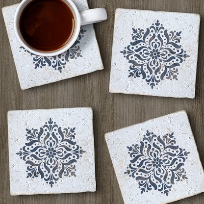 Thirstystone Blue Medallion 4 Pack Natural Shell Stone Absorbent Coasters with Protective Cork Backing Manufactured in The USA