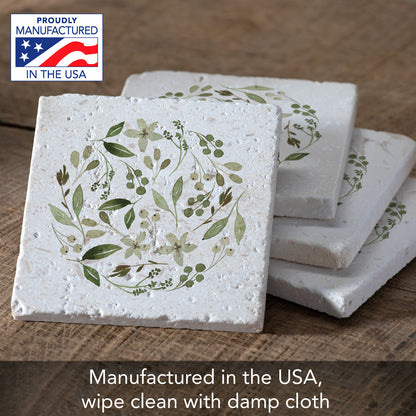 Thirstystone Floral Tumble 4 Pack Natural Shell Stone Absorbent Coasters with Protective Cork Backing Manufactured in The USA
