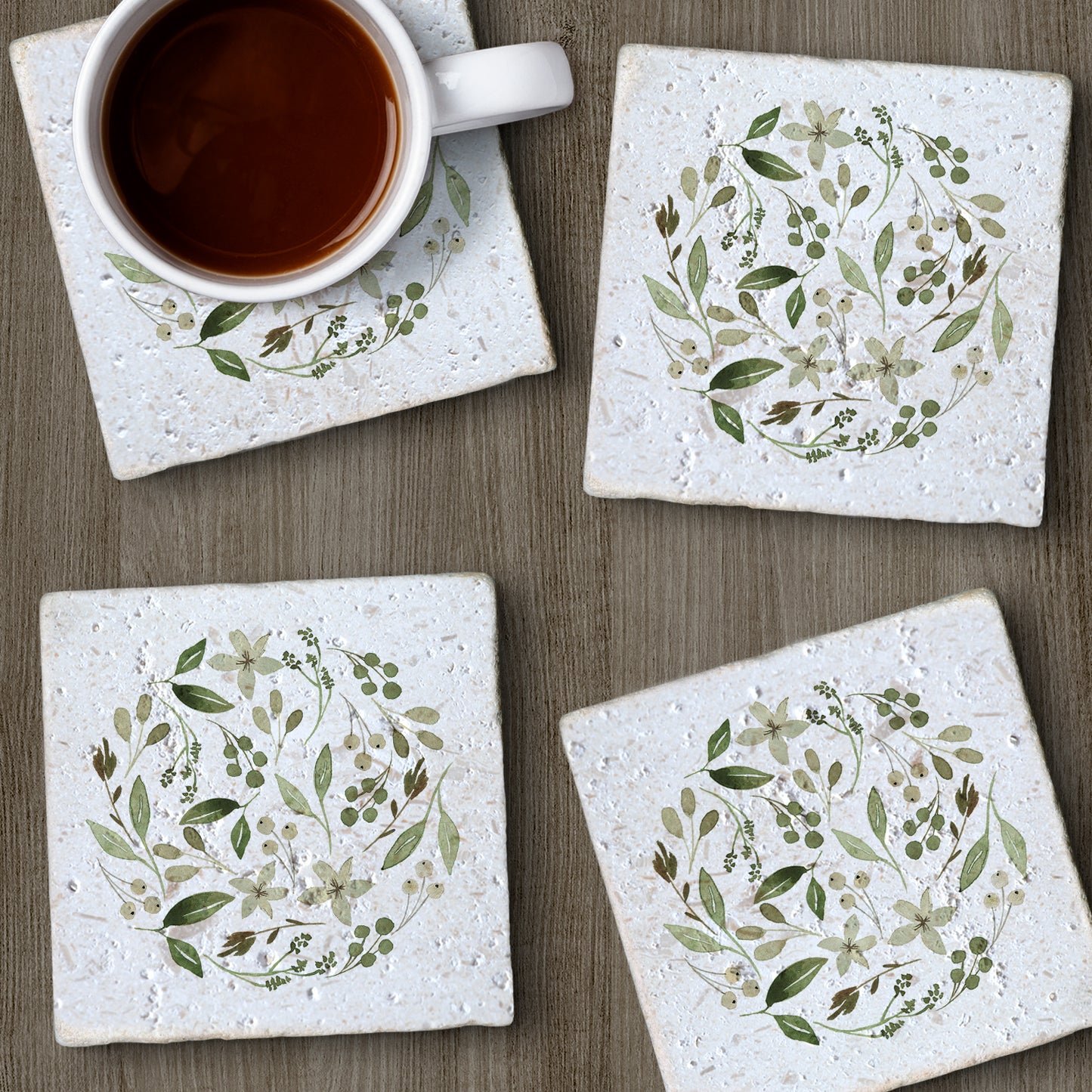 Thirstystone Floral Tumble 4 Pack Natural Shell Stone Absorbent Coasters with Protective Cork Backing Manufactured in The USA