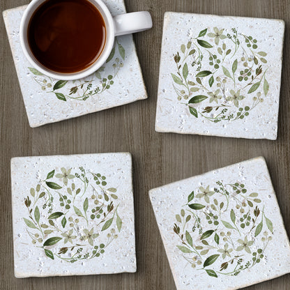 Thirstystone Floral Tumble 4 Pack Natural Shell Stone Absorbent Coasters with Protective Cork Backing Manufactured in The USA