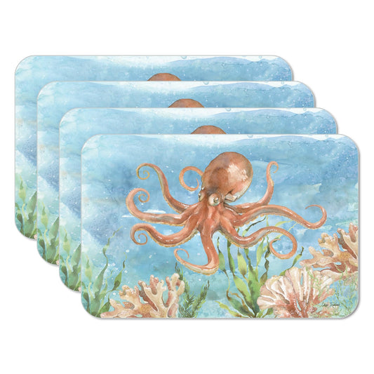 CounterArt Sea Life Octopus 4 Pack Reversible Easy Care Flexible Placemats Made in the USA