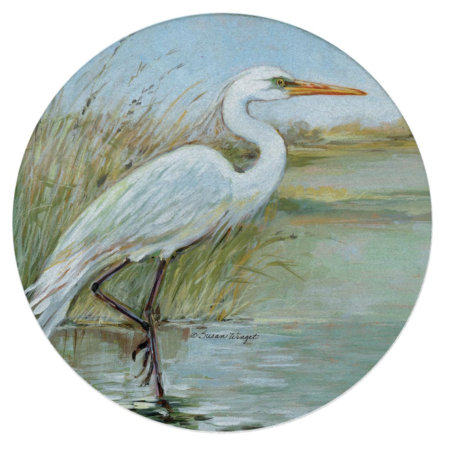 Thirstystone Coastal Egret 4 Pack Round Natural Sandstone Coasters with Protective Cork Backing Manufactured in The USA