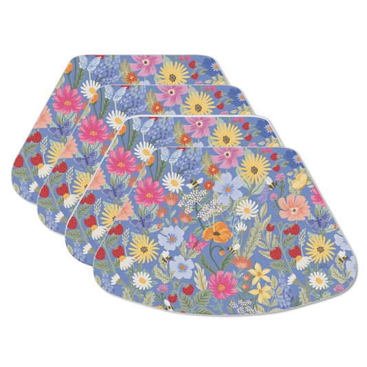 CounterArt Meadow Floral 4 Pack Wedge Shaped Reversible Easy Care Flexible Placemat Made in the USA 17.75" x 11.25"