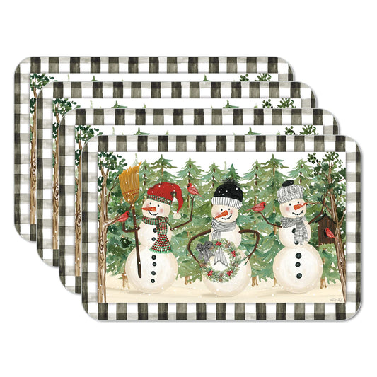 CounterArt Plaid Snowman 4 Pack Reversible Easy Care Placemats Made in the USA