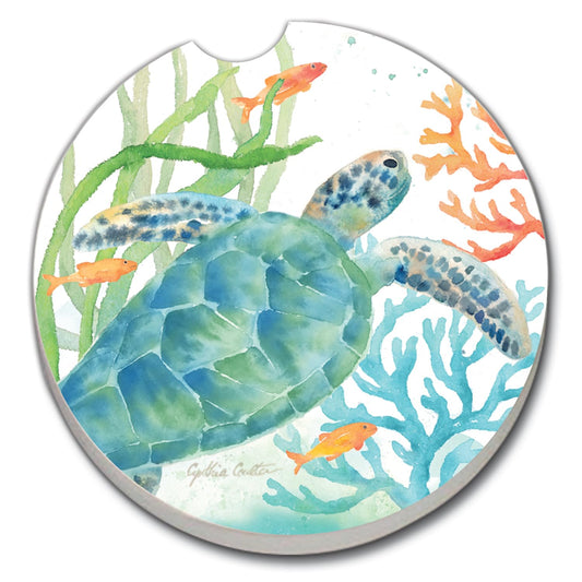 Thirstystone Sea Life Serenade Single Absorbent Stone Coaster for Vehicle Cup Holder 2.6” Diameter Manufactured in The USA