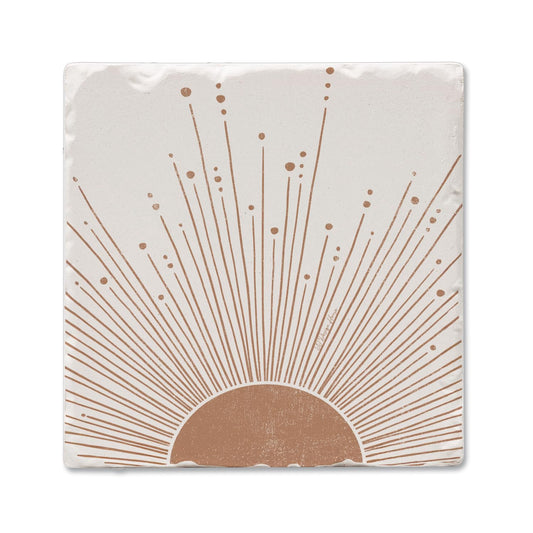 Thirstystone Mocha Sunrise Single Tumbled Tile Stone Coaster with Protective Cork Backing Manufactured in The USA 4" Square, Colorful, Artistiic, Easily Wipes Clean