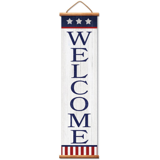 Highland Home Patriotic Welcome Indoor/Outdoor Vinyl Hanging Entryway Sign Made in the USA Reusable Easy Wipes Clean Easy Storage