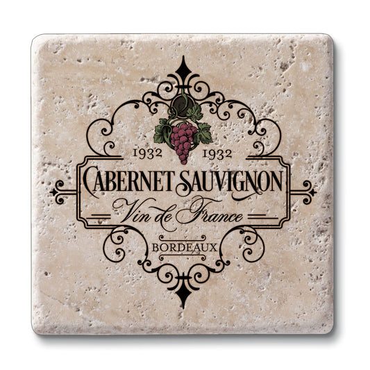 Thirstystone Vin De France 4 Pack Natural Travertine Absorbent Stone Coasters with Protective Cork Backing Manufactured in The USA