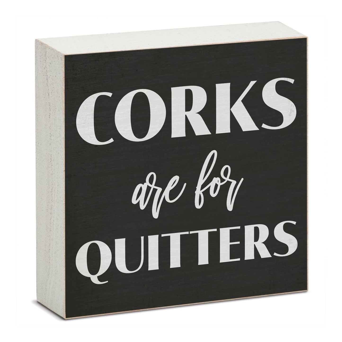 CounterArt Corks Artistic Freestanding Solid Wood Block Sign Made in the USA 3.75” Square Decorative Accent for Home or Office