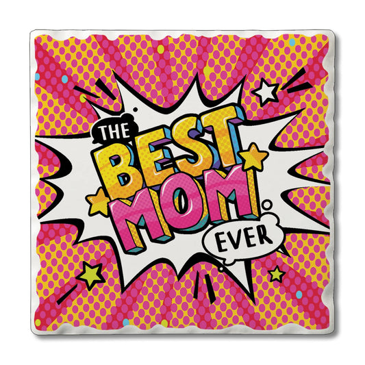 Thirstystone Best Mom Ever POW 4 Pack Absorbent Stone Tumbled Tile Coasters with Protective Cork Backing 4" Square Manufactured in The USA Artistic Absorbent Easily Wipes Clean